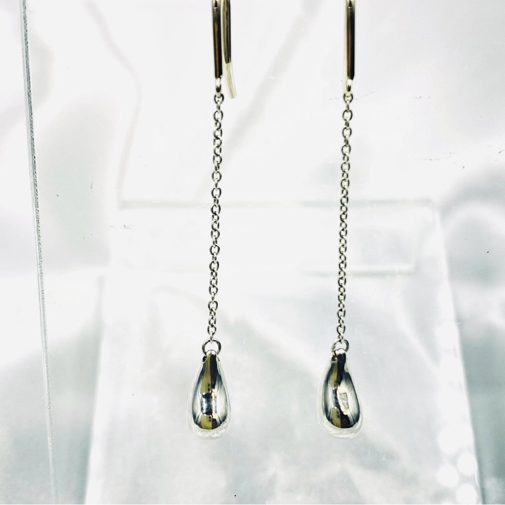 Tiffany & Co 💯% Auth Vintage Teardrop Chain Danglers w/Pouch ✨925 Sterling✨EUC✨ - Picture 4 of 8